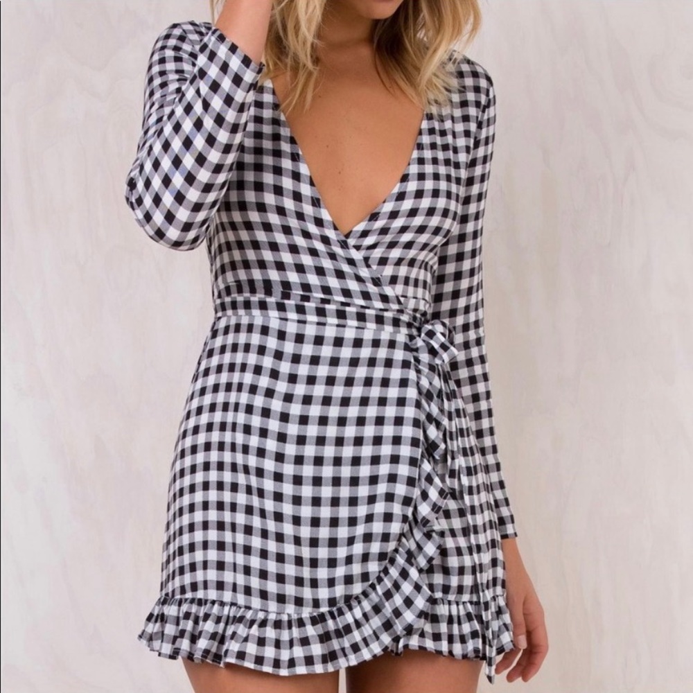 Princess Polly Gingham Wrap Mini Dress